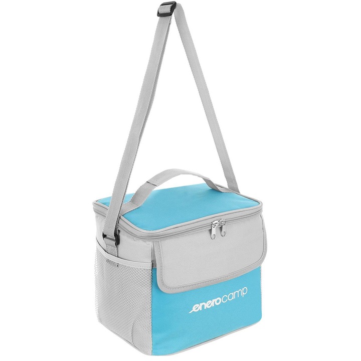 Geanta termica 10L, Enero Camp, 24x19x22cm, albastru/gri, cu curea reglabila