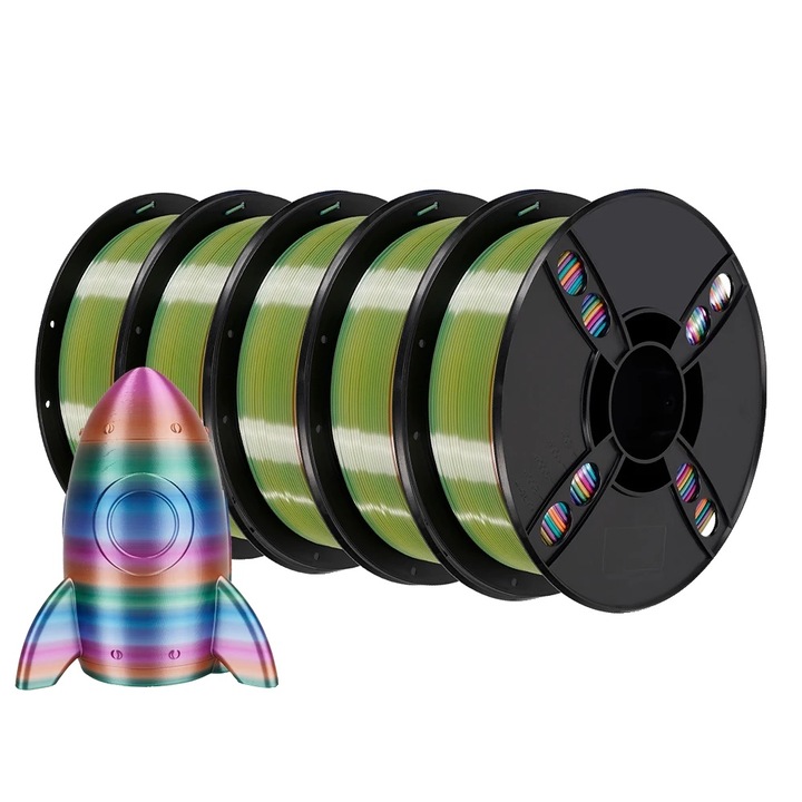 Filament 3D Silk Candy Color, 5kg, set de 5 spule, PLA