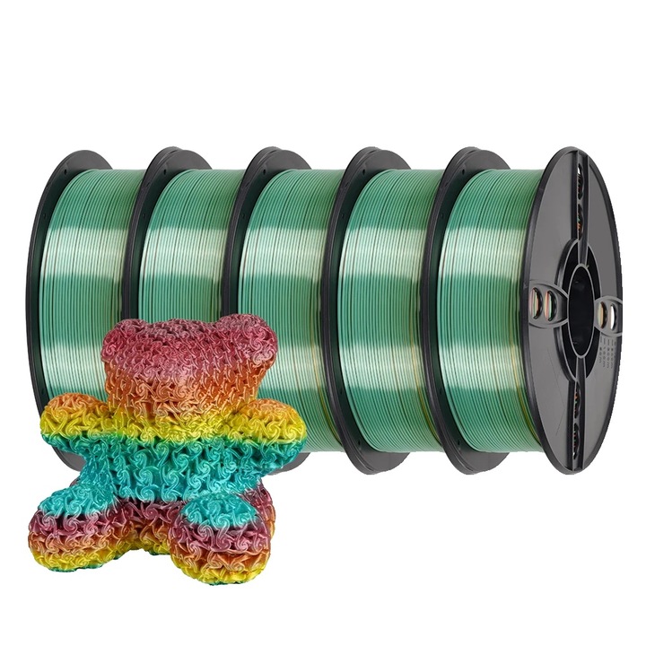 Filament 3D PLA, 5kg, set 5 spule, culori Macarons, Candy, Forest