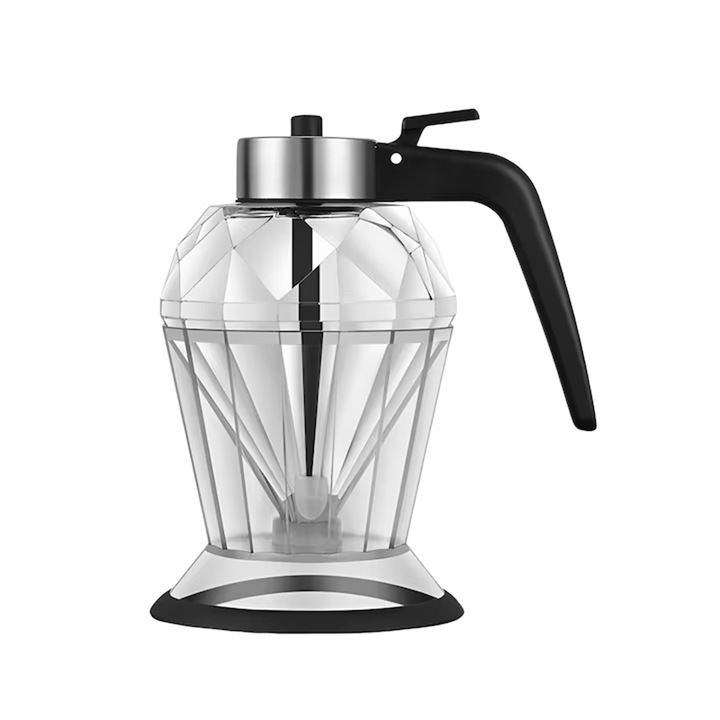 Cseppmentes üveg méz adagoló állvánnyal, Rqiurpn, gyémánt kivitel, rozsdamentes acél fedél, 200 ml, átlátszó