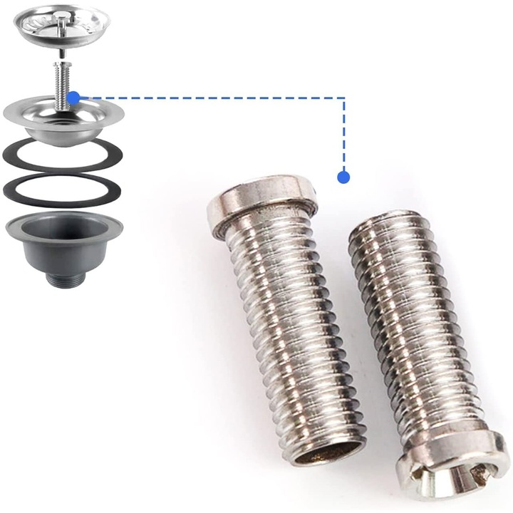 Set 2 suruburi din inox pentru scurgere, dimensiune M12x1.75x45mm, pentru chiuvete