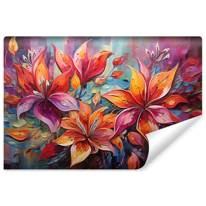 Fototapet Decoratie abstracta pentru sufragerie 135 cm x 90 cm cu flori tropicale colorate cu efect 3D