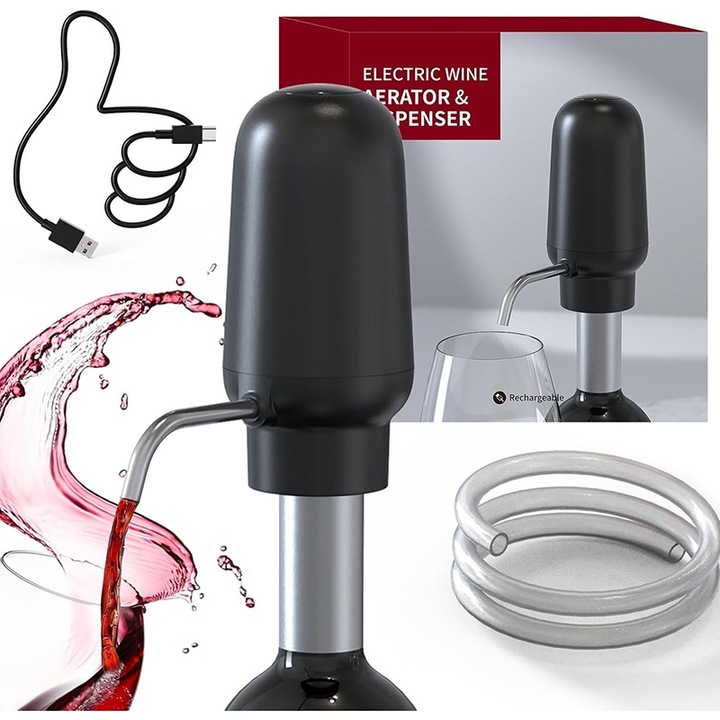 Elektromos dekantáló, BOMSTOM, bor levegőztetéssel, C típusú töltéssel, fekete, 58,5x122x115mm