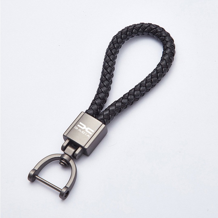 Breloc Cheie Dacia, Metal si Siret, Rezistent la Uzura, 13x2,5 cm, Design Vestimentar, Unisex, Negru