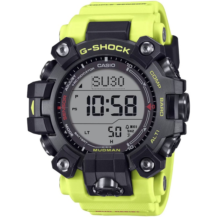 Ceas G-SHOCK Casio Mudman Solar GW-9500MRY-1A9ER, 20 ATM, negru, verde, 52mm, digital