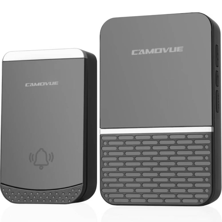 Безжичен звънец CAMOVUE, водоустойчивост IP44, 38 мелодии, черен, обхват 260 м, комплект за стенен монтаж