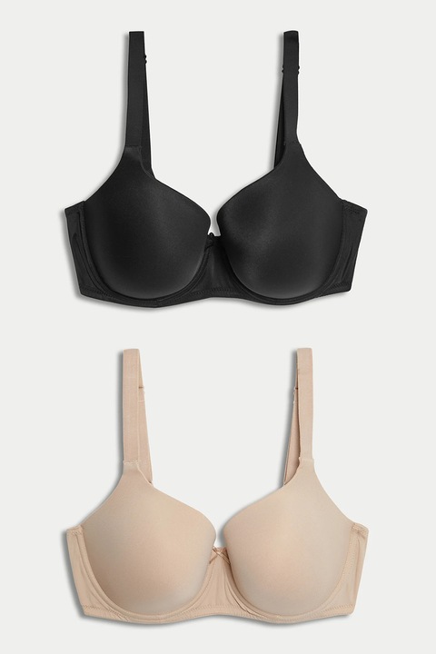 Marks & Spencer, Set de sutiene cu sustinere metalica- 2 piese, Negru/Piersica