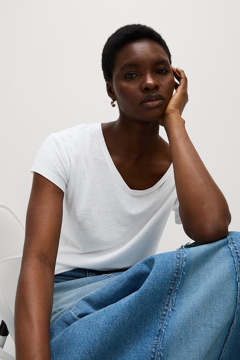 Marks & Spencer, Tricou din amestec de modal si in, Alb optic