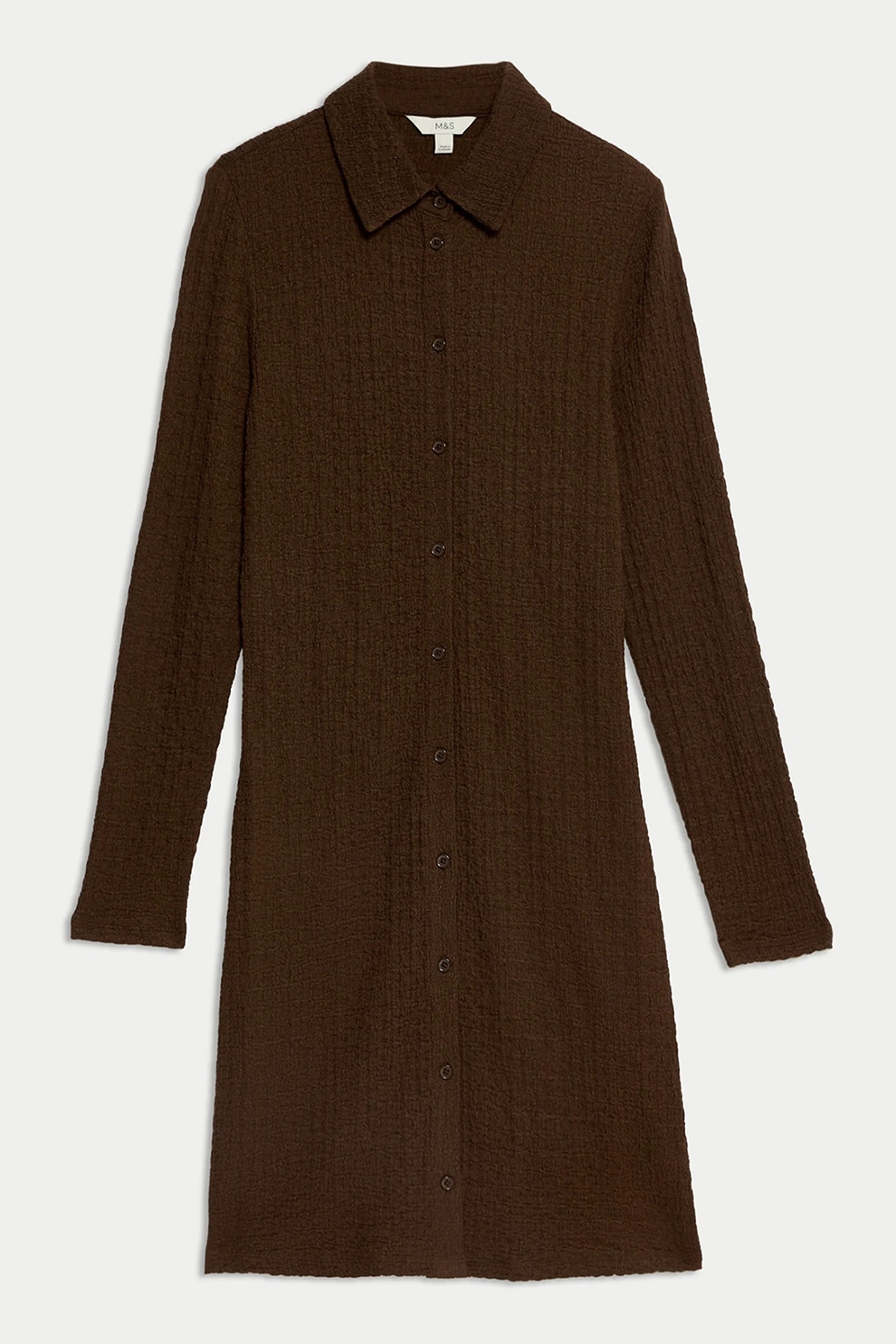 Marks & Spencer, Rochie-camasa midi texturata, Maro inchis, 16