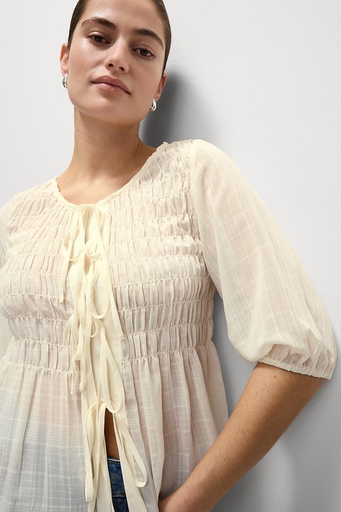 Marks & Spencer, Bluza cu insertie elastica, Bej deschis/Transparent