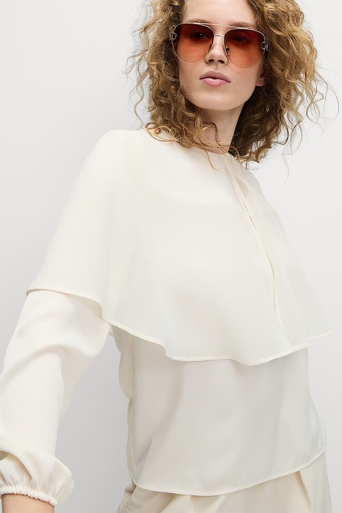 Marks & Spencer, Bluza lejera cu decolteu la baza gatului, Alb fildes/Transparent, 40