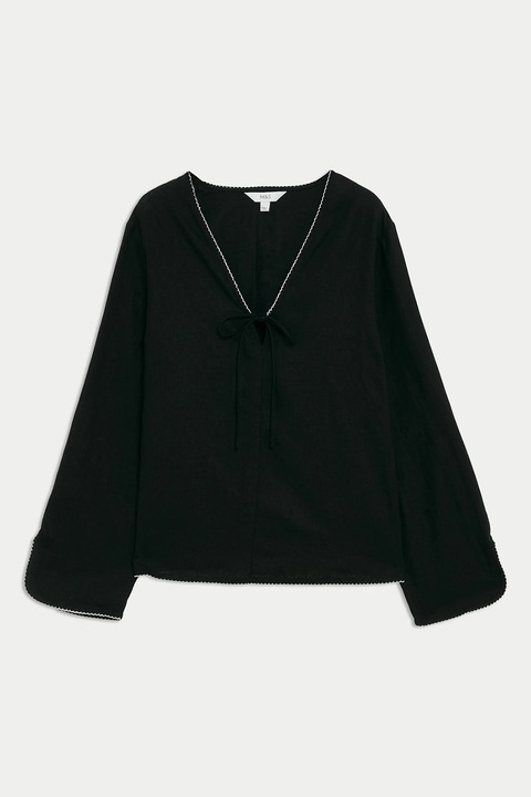 Marks & Spencer, Bluza lejera cu decolteu in V, Alb/Negru