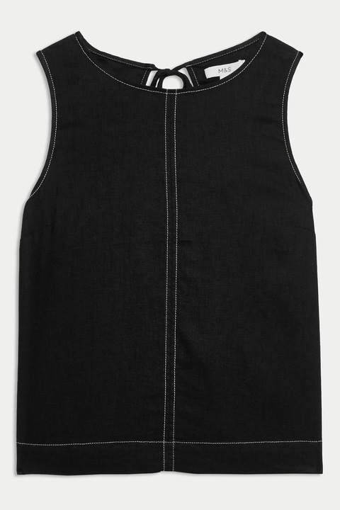 Marks & Spencer, Top din amestec de in cu decupaj pe spate, Negru, Alb murdar, 14
