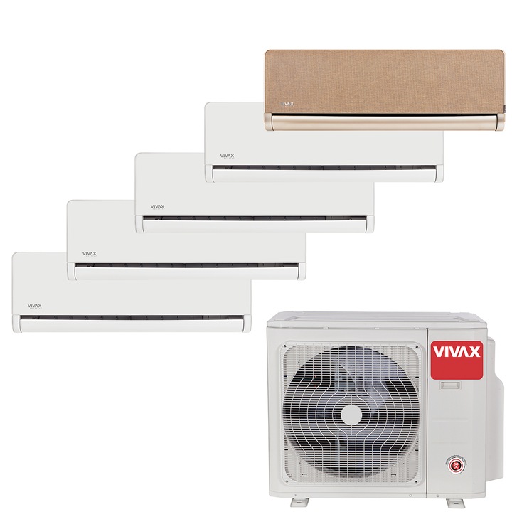 Aer Conditionat MULTISPLIT VIVAX ACP-42COFM123AERI / 4x ACP-09CH25AEHI Alb + ACP-12CH35AEHI Gold, Inverter, Ionizator, Follow Me, Flux de aer 3D, Wi-Fi Ready