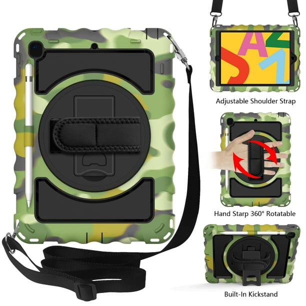 Husa Sigloo, pentru tableta Samsung Tab A 2019, 10.1'', T510/T515, Hybrid 3in1 Rugged Built-in Kickstand 360 ° Stand rotativ, curea de mana, Corner Shockproof, Camuflaj