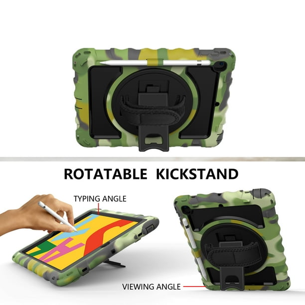 Husa Sigloo, pentru tableta Samsung Tab A 2019, 10.1'', T510/T515, Hybrid 3in1 Rugged Built-in Kickstand 360 ° Stand rotativ, curea de mana, Corner Shockproof, Camuflaj