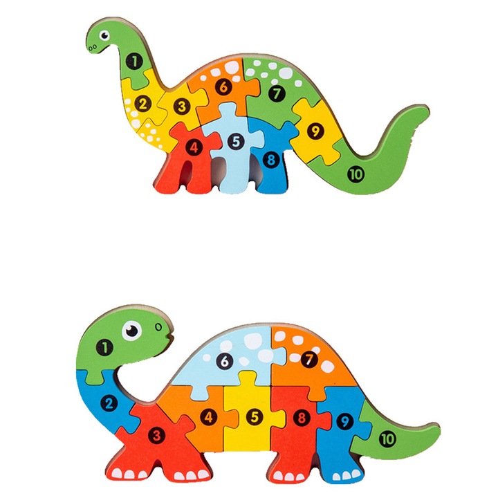 Fa kirakó gyerekeknek, számok kisgyermekeknek, kétféle dinoszaurusz, Brachiosaurus és Thunder Dragon, állatkirakók, szórakoztató játék, 0-6 éves fiúknak és lányoknak, többszínű