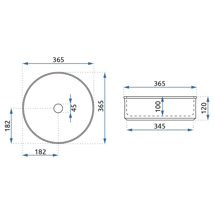 Lavoar pe Blat Rea Charlotte Alb Lucios, Rotund, Ceramica Sanitara, 36.5x36.5 cm