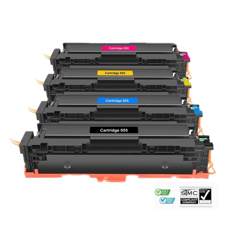 Set 4 cartuse toner compatibile CRG-055 CRG055 cu cip, negru, albastru, galben, magenta, 8700 pagini, pentru CANON I-SENSYS LBP-663CDW, I-SENSYS LBP-664CX, I-SENSYS MF-742CDW, I-SENSYS MF-744CDW, I-SENSYS MF-746CX, IMAGECLASS LBP-664CDW, MF-745CDW