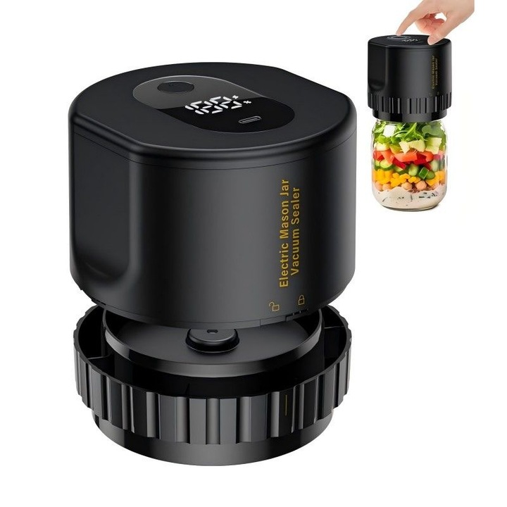 Aparat de vidat electric, set cu 10 capace pentru borcane, dimensiuni 104x94x94mm, 15W, pentru stocare alimente