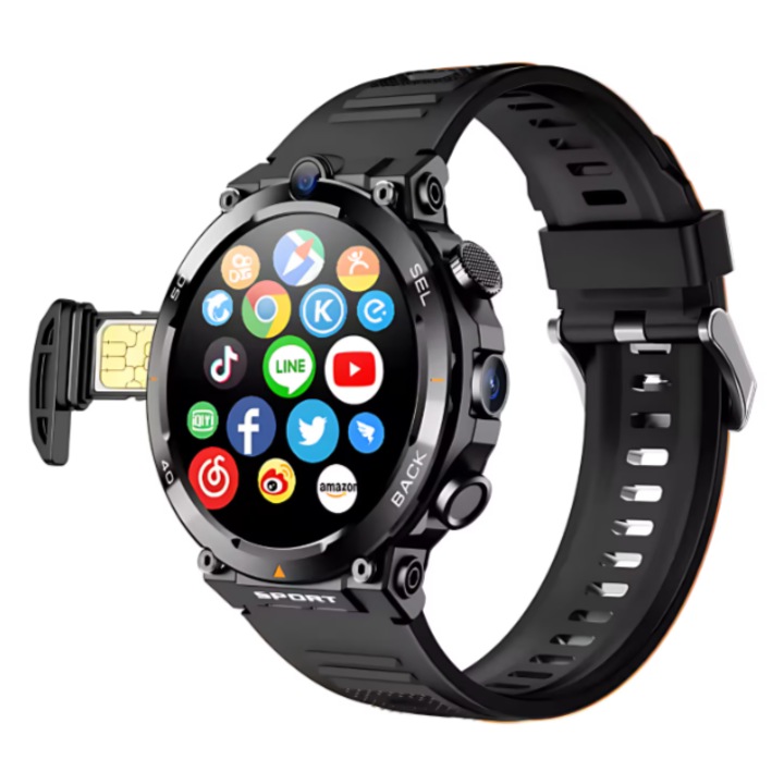 Ceas Smartwatch Wonlex MT105 4G (slot SIM), rezistent la apa, apel video, Magazin Play, Google Maps, TikTok, Whatsapp, memorie 16GB, Sistem Operarare Android 8.1, Navigatie GPS, WIFI Camera 7 Mpx, masurare ritm cardiac, oxigenul din sange + folie ecran