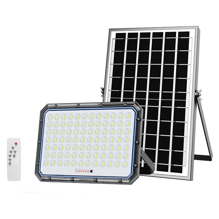Мощен комплект прожектори 500W, 320 SMD светодиода, соларен панел и безжично дистанционно управление Joyful Box, водоустойчив, двоен светодиод, IP66