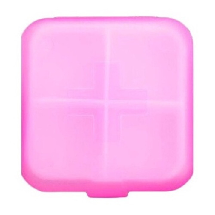 Cutie pentru medicamente cu tavita detasabila, 4 compartimente, 58x61mm, Roz
