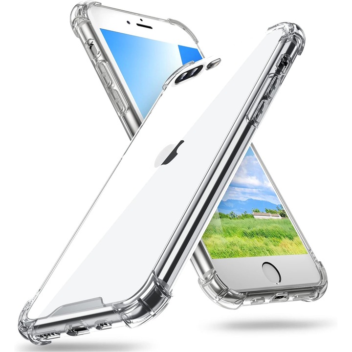 Intelli® Защитен Калъф Съвместим Apple iPhone 8 Plus / iPhone 7 Plus, от силиконов гел, Ъгли против удар, Защита на камерата, Тънък, Прозрачен