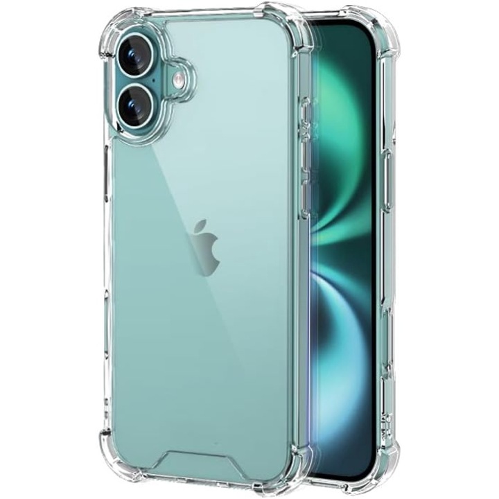 Intelli® Защитен Калъф Съвместим с Apple iPhone 16, от силиконов гел, Ъгли против удар, Защита на камерата, Тънък, Прозрачен