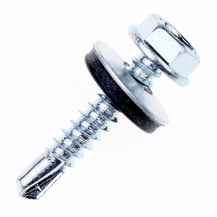 Set 50 bucati surub tabla autoforant+saiba cauciuc epdm 4.8*35 zincat ...