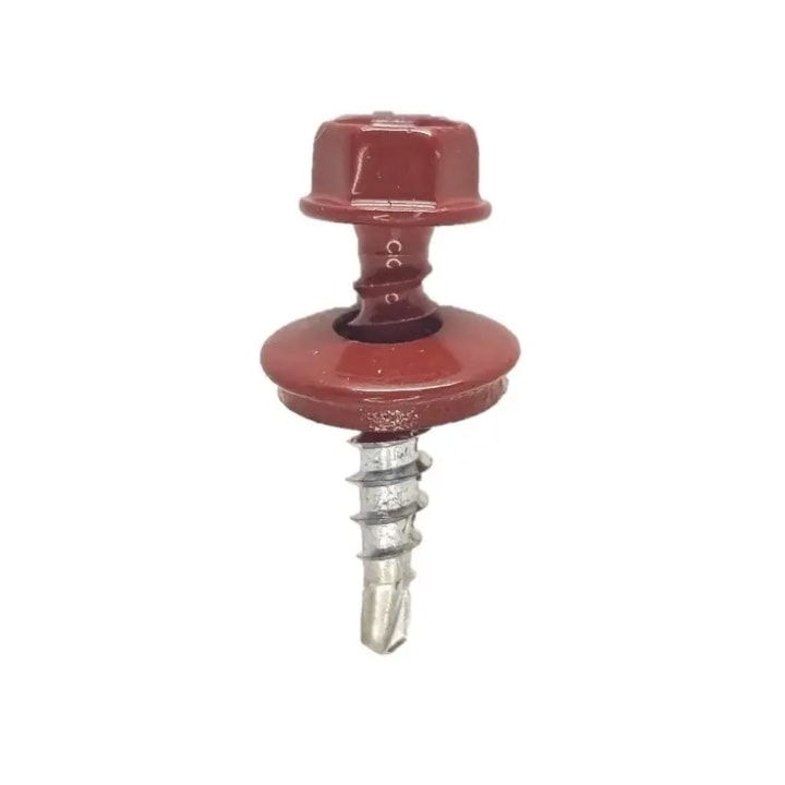 Set 250 bucati surub tabla autoforant+saiba cauciuc epdm 4.8*25 RAL 3011 varf redus pt. prindere lemn