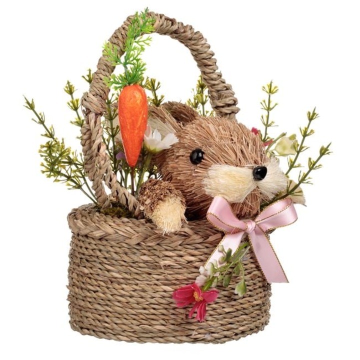 Cosulet Decorativ de Paste Decorat cu Iepure Flori si Morcov 14x24 cm