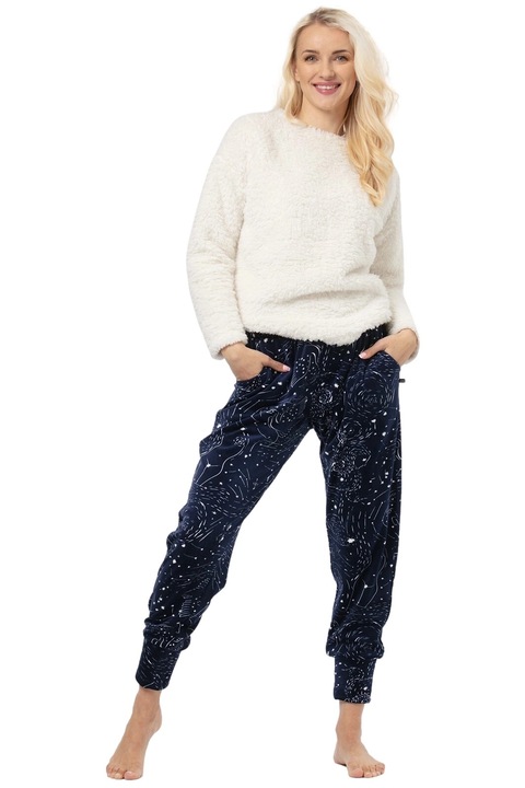 Pijama dama Key 911 crem-albastru inchis L