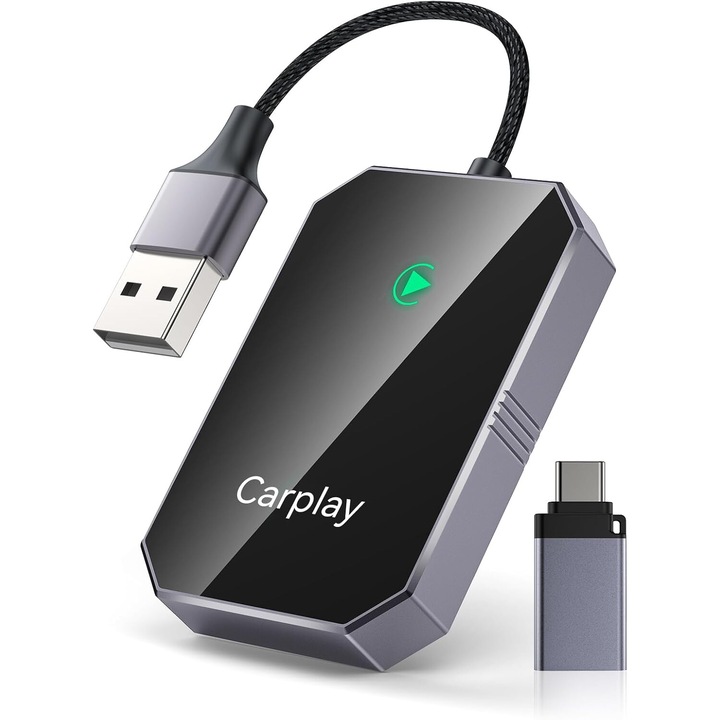 Adaptor CarPlay wireless, 2 in 1, PsAyl, USB normal sau type C, compatibil cu masini din 2017