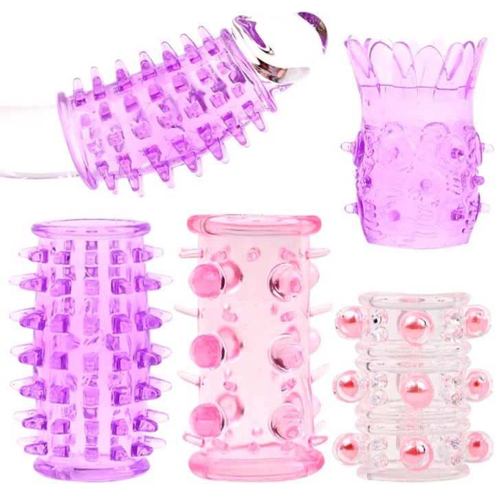 4 db-os péniszhüvely készlet, nagyon rugalmas, G-pont stimuláció, szilikon, többszínű