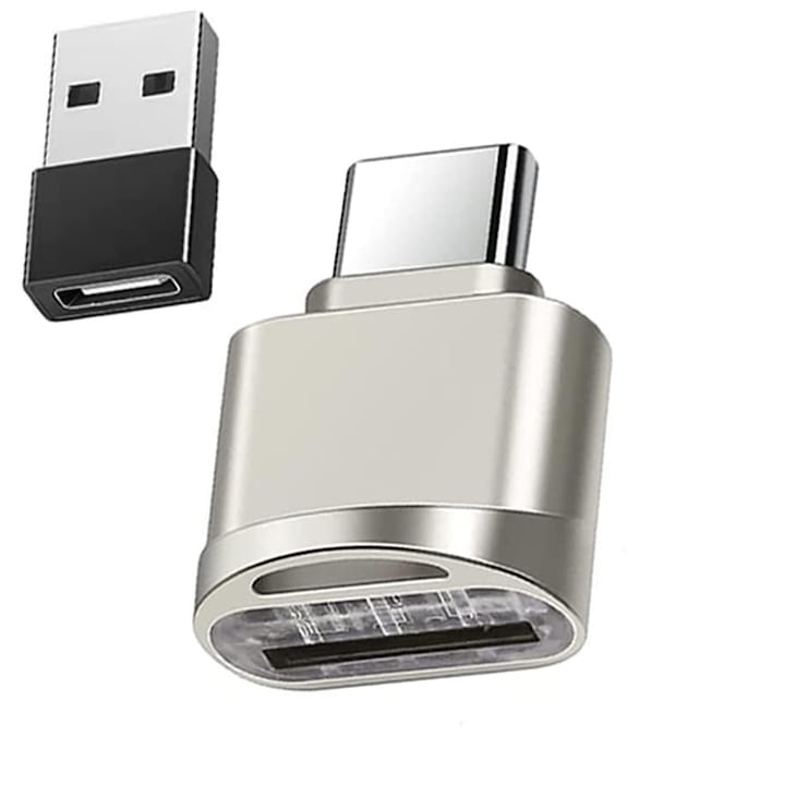 Set 2 Cititoare card microSD, PsAyl, USB 3.0, suport OTG, USB-C metalic argintiu, 170 Mb/s, 128G