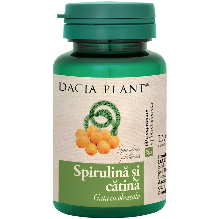 Spirulina si Catina, "Gata cu oboseala", energizant, nutritiv, remineralizant, antioxidant si imunostimulator, 60cp, Dacia Plant