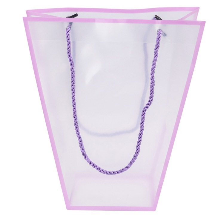 Punga trapez din plastic cu manere din sfoara - mov (set 10 buc) 26x24x12cm, Createur