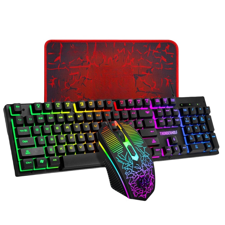 Kit tastatura si mouse, iluminare RGB, USB, 104 taste, negru