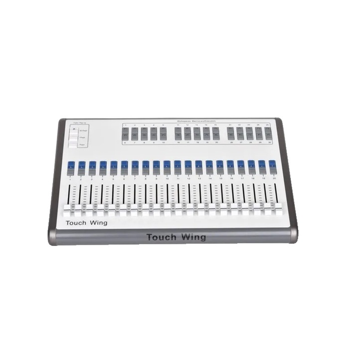 Конзола DMX Touch Wing, 20 фейдъра за възпроизвеждане, 30 програмируеми бутона, 51x36x18см, 11кг