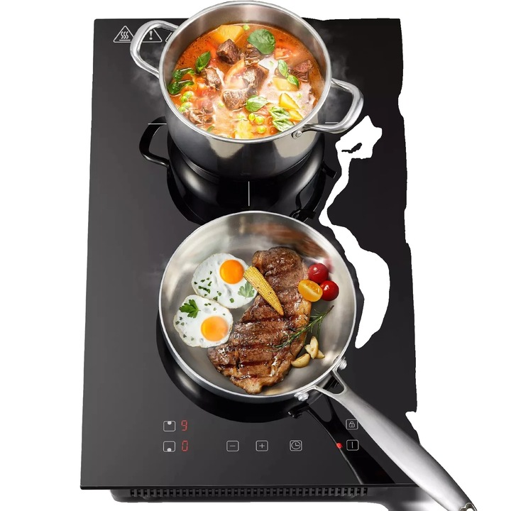 Beépíthető elektromos főzőlap, 2 főzőzóna, érintésvezérlés, 3300W, méretek 500x270mm, kerámia üveg