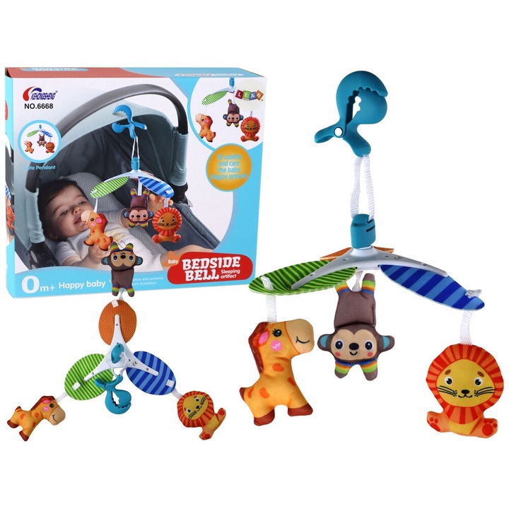 Carusel patut, Klips cu 3 animale plusate, 35x22cm, multicolor