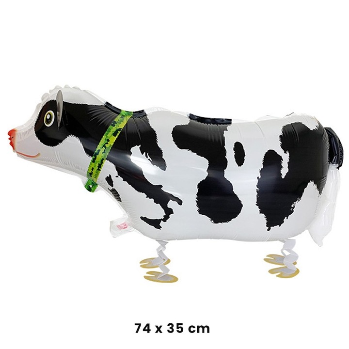 Balon din Folie Metalizata, Southern Sky, Figurina Animata, Model Vacuta, 74x35 cm, Ambalaj Individual, Pai Inclus, Umflare cu Aer sau Heliu, Alb-Negru - calitate superioara