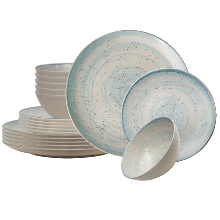 Set farfurii, 18 piese, pentru 6 persoane, Marshmallow, Cesiro, Multicolor lucios