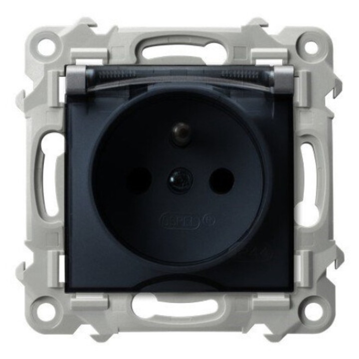 Priza cu impamantare rezistenta la supratensiuni IP-44 capac transparent SZAFIR gri Ospel