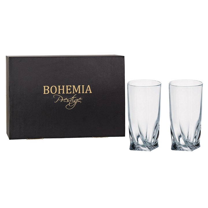 QUADRO hosszú pohár készlet, 6 db, Bohemia Prestige, kristály, 350ml, elegáns design