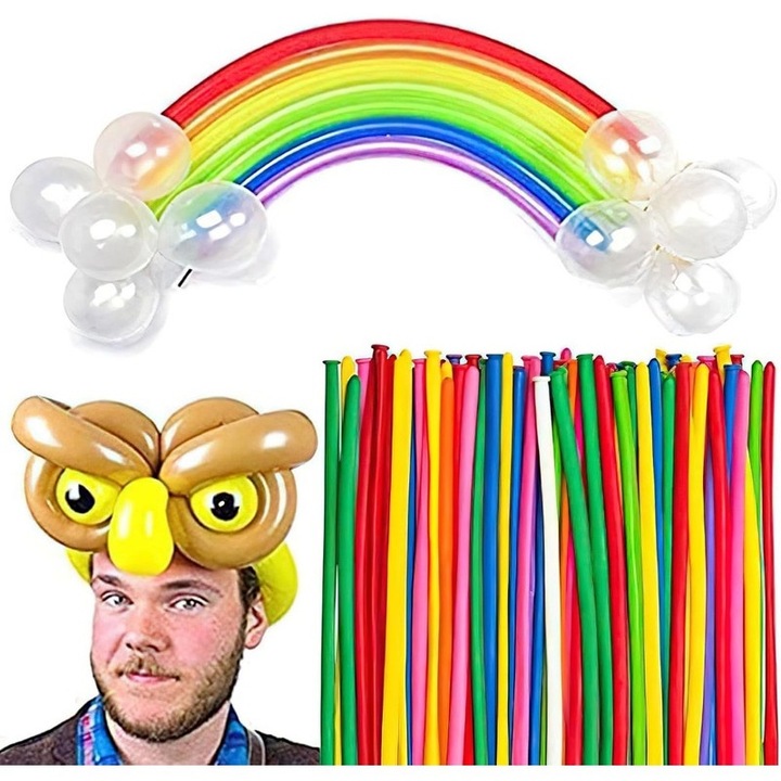 200 darabos formázható lufi készlet, Ronyes, latex, többszínű