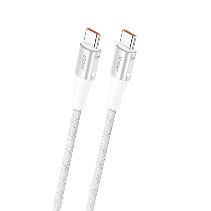 Cablu Date si incarcare X-Start Daden SJX321CC, ultra rezistent, USB-C la USB-C, 100W, Tip C, Fast Charging, 3.0 A, 1 metru, Alb