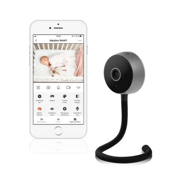 Видеомонитор, Lionelo, Babyline Smart, С приложение Smart Life, USB кабел, Wifi връзка, Двупосочна комуникация, Температурен сензор, Черен
