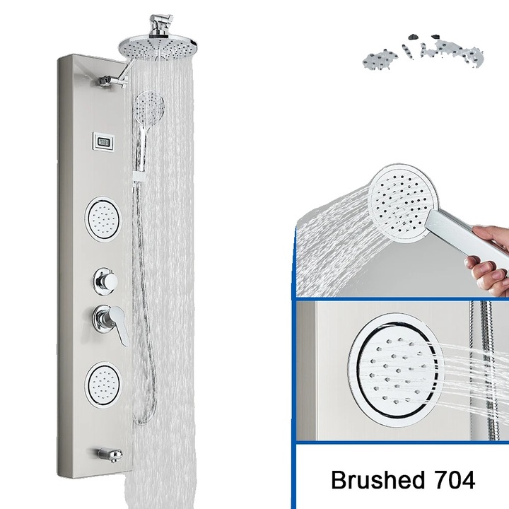 Panou de dus, suport fix, control cu un singur maner, valva ceramica, finisaj nichel periat, 704